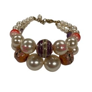 $1425 Chanel Double Pearl Logo Bracelet With Box Insert And Tag